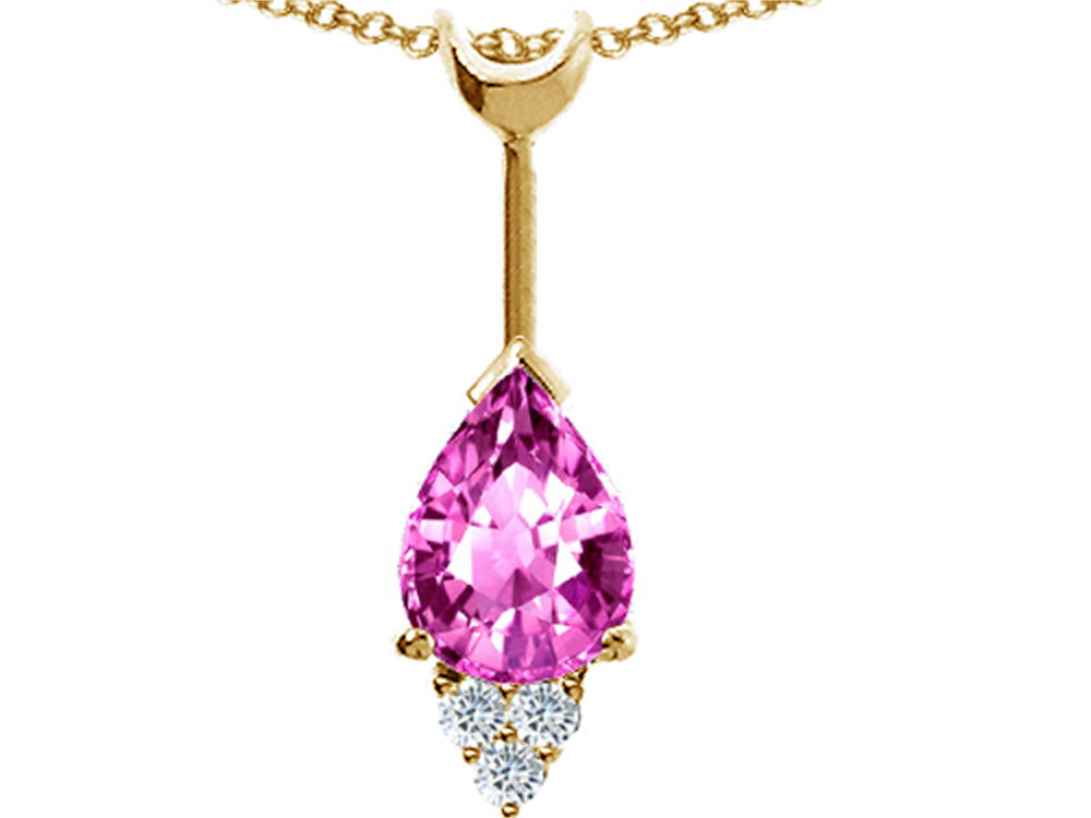 Tommaso Design™ Pear Shape 8x6 mm Created Pink Sapphire Pendant Necklace