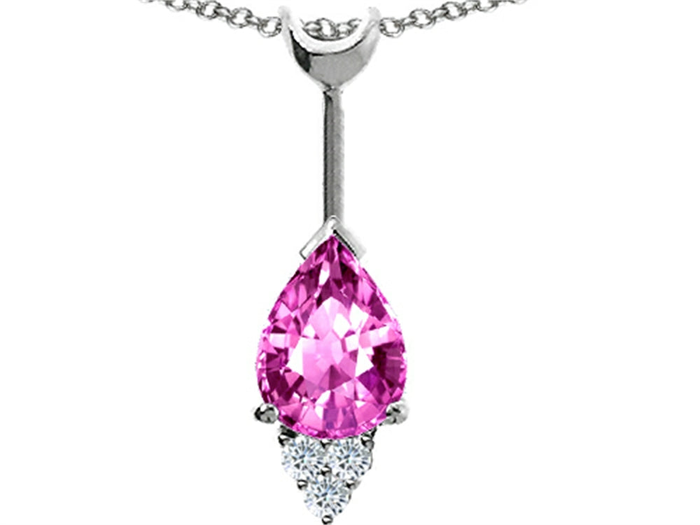 Tommaso Design™ Pear Shape 8x6 mm Created Pink Sapphire Pendant Necklace