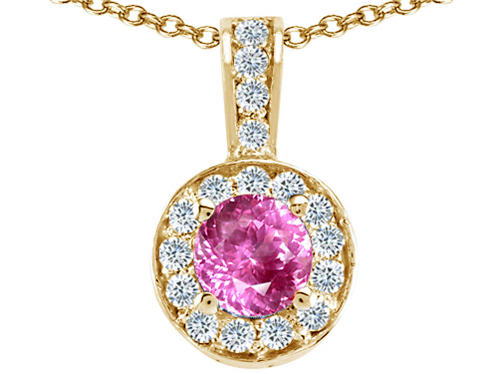Tommaso Design™ Round 5mm Created Pink Sapphire Pendant Necklace