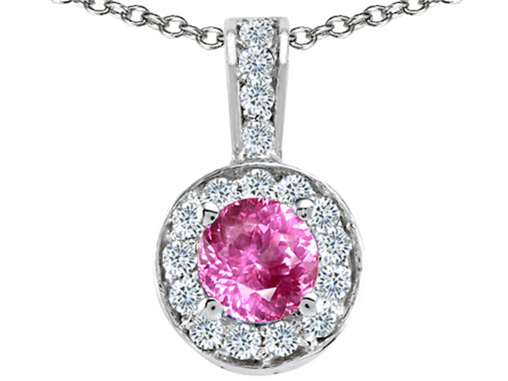 Tommaso Design Round 5mm Created Pink Sapphire Pendant Necklace