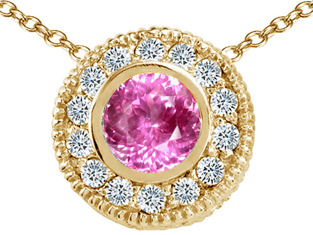 Tommaso Design™ Round 5mm Created Pink Sapphire Pendant Necklace