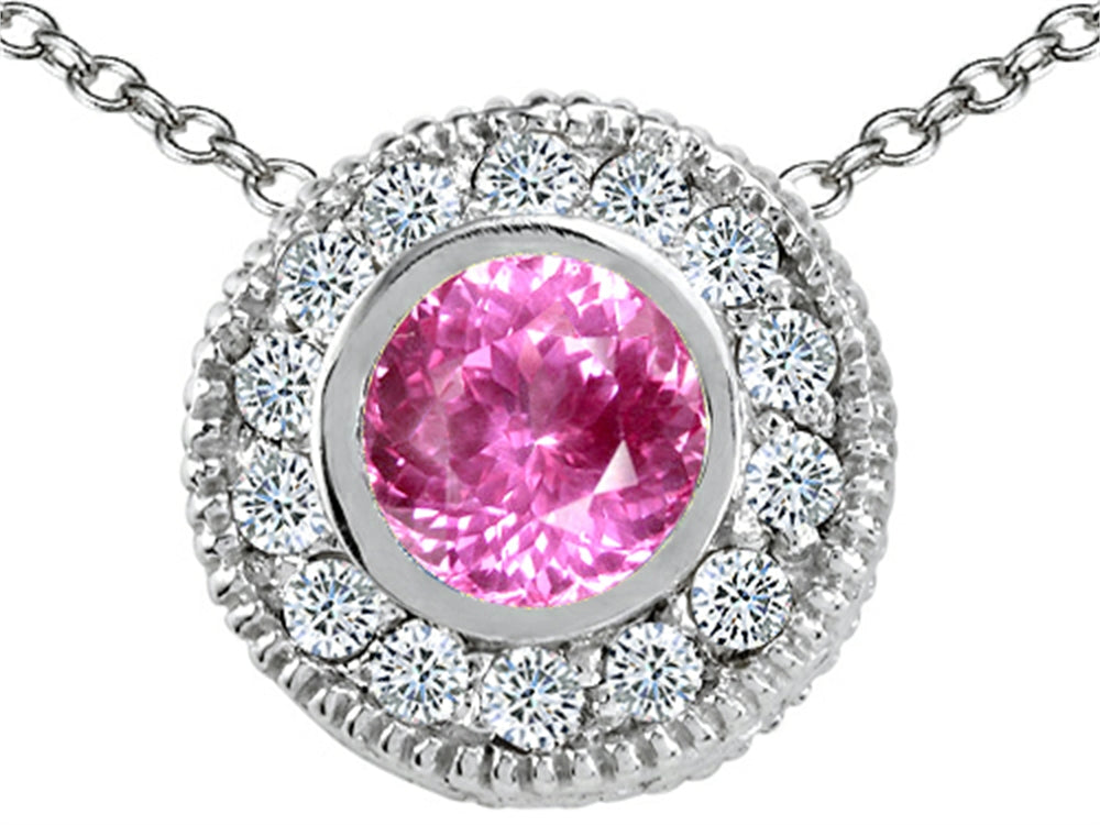 Tommaso Design Round 5mm Created Pink Sapphire Pendant Necklace