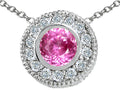 Tommaso Design Round 5mm Created Pink Sapphire Pendant Necklace