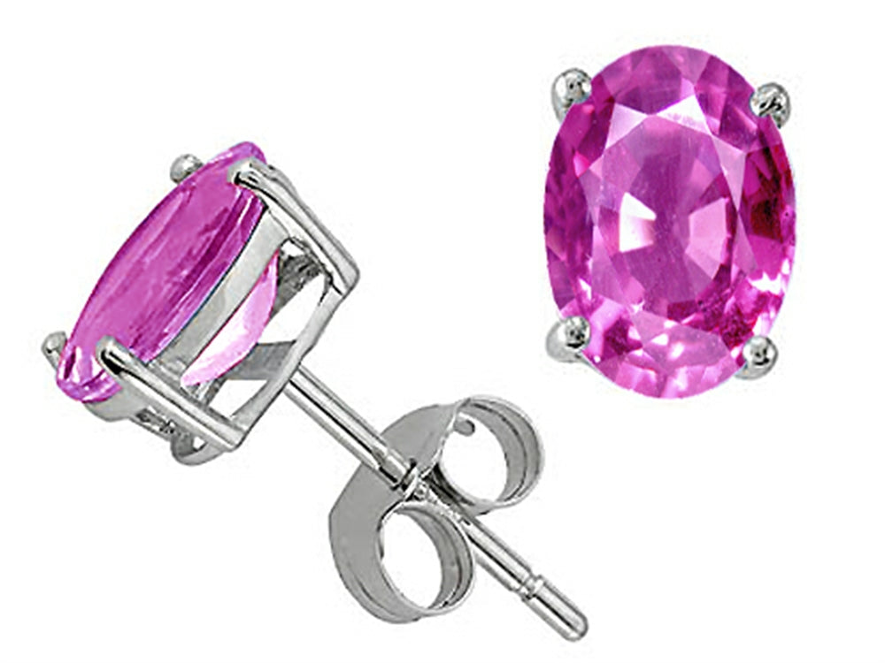 Tommaso Design Oval 7x5mm Created Pink Sapphire Earrings Studs