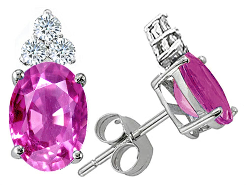 Tommaso Design Oval 8x6mm Created Pink Sapphire Earrings Studs