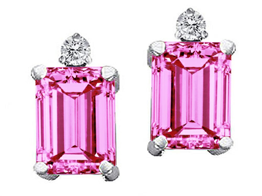 Tommaso Design Emerald Cut 8x6mm Created Pink Sapphire Earrings Studs