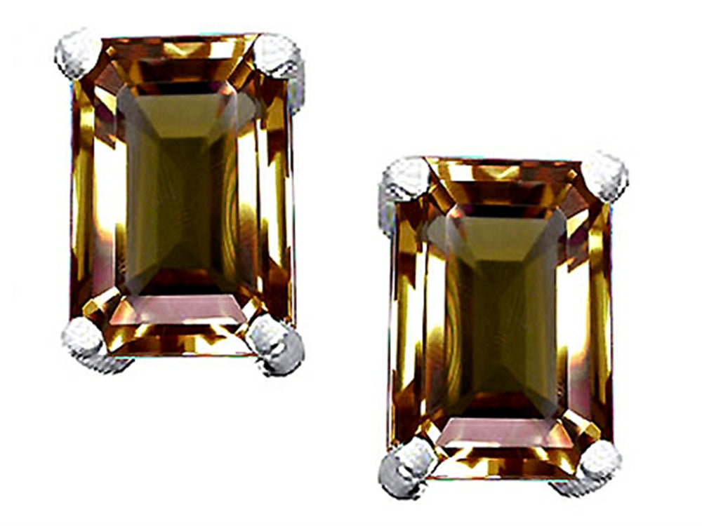 Tommaso Design Emerald Cut 8x6mm Genuine Smoky Quartz Earrings