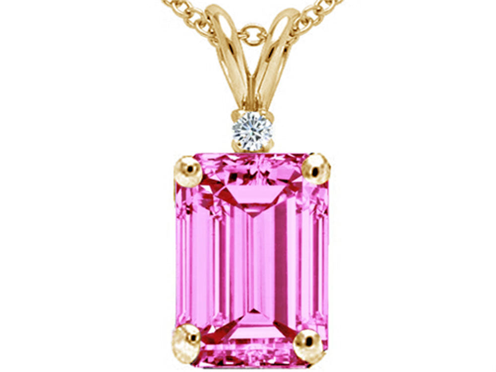 Tommaso Design™ Emerald Cut 9x7 mm Created Pink Sapphire Pendant Necklace