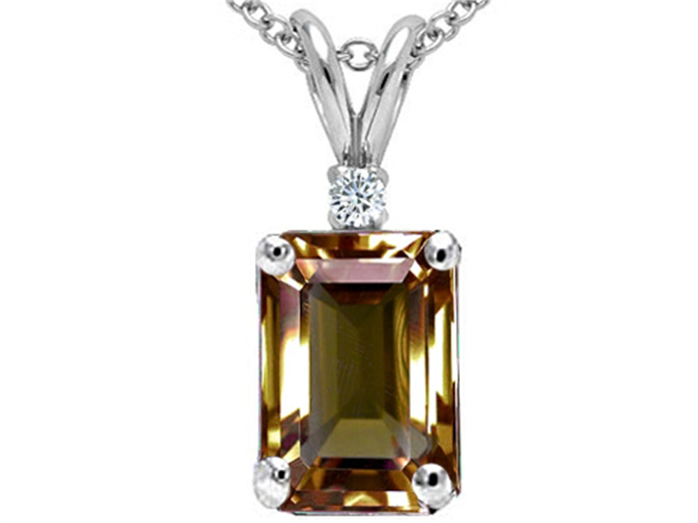 Tommaso Design Emerald Cut 8x6mm Genuine Smoky Quartz Pendant Necklace