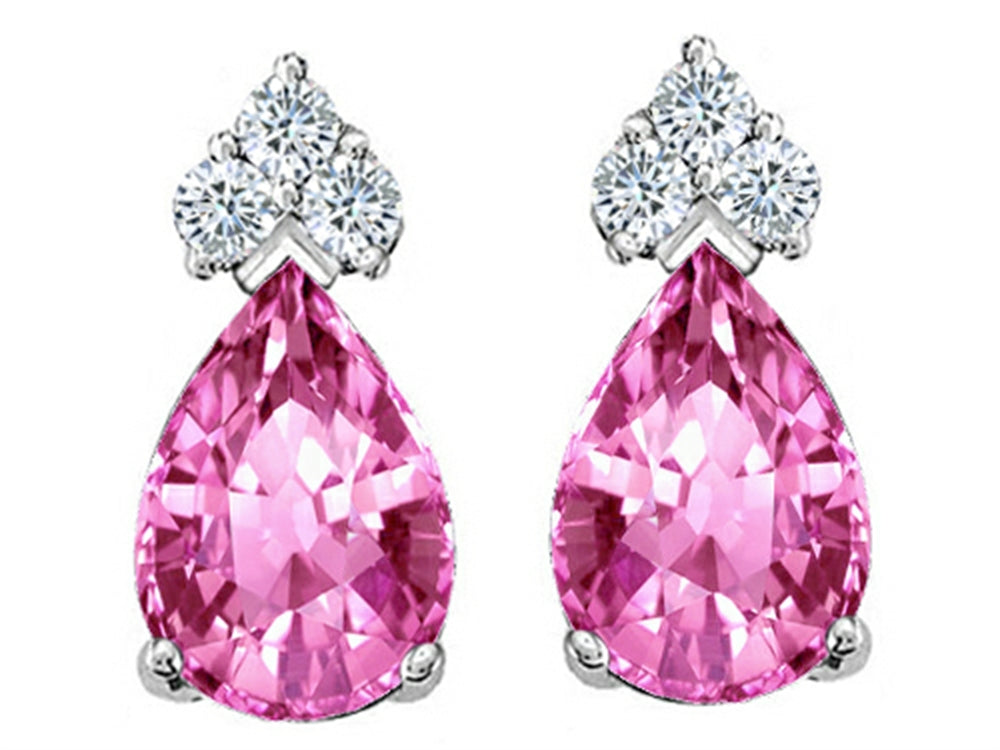 Tommaso Design Pear Shape 8x6mm Created Pink Sapphire Earrings Studs
