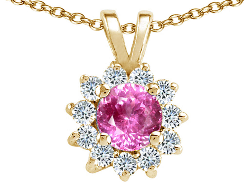 Tommaso Design™ Round 5mm Created Pink Sapphire Pendant Necklace