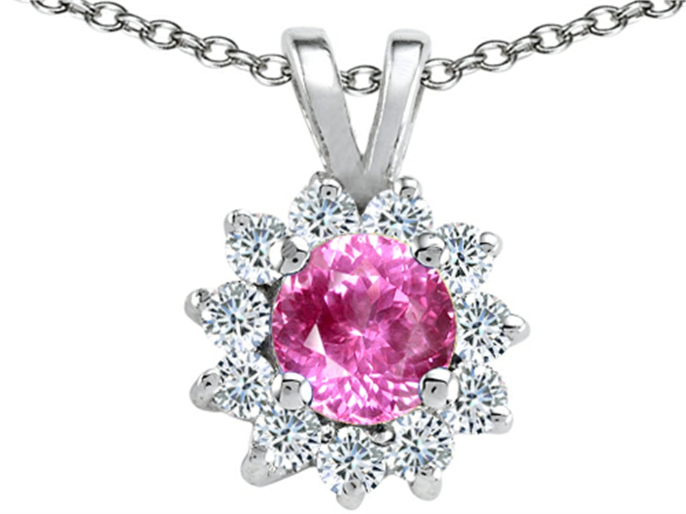 Tommaso Design™ Round 5mm Created Pink Sapphire Pendant Necklace