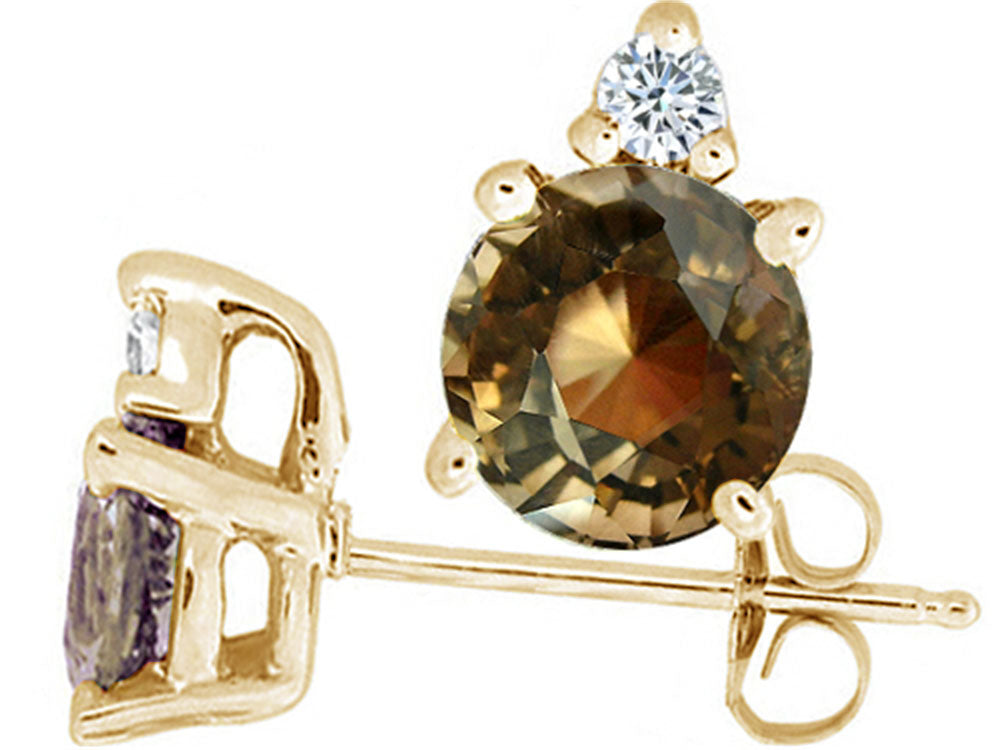 Tommaso Design™ Round Genuine Smoky Quartz Earrings Studs