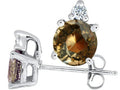 Tommaso Design Round Genuine Smoky Quartz Earrings Studs