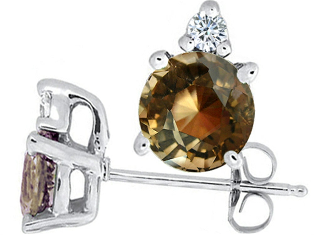 Tommaso Design™ Round Genuine Smoky Quartz Earrings Studs