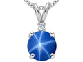 Tommaso Design 7mm Round Created Star Sapphire and Diamond Pendant Necklace
