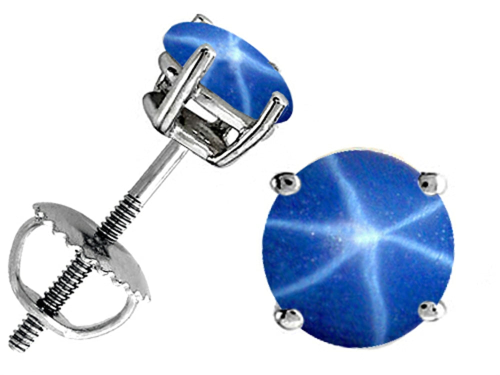 Tommaso Design Round 6mm Created Star Sapphire Screw Back Earrings Studs