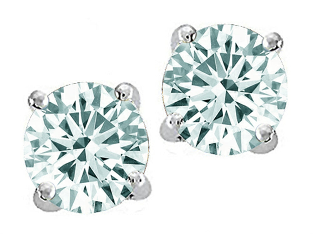 Tommaso Design Round 7mm Genuine Aquamarine Earrings Studs