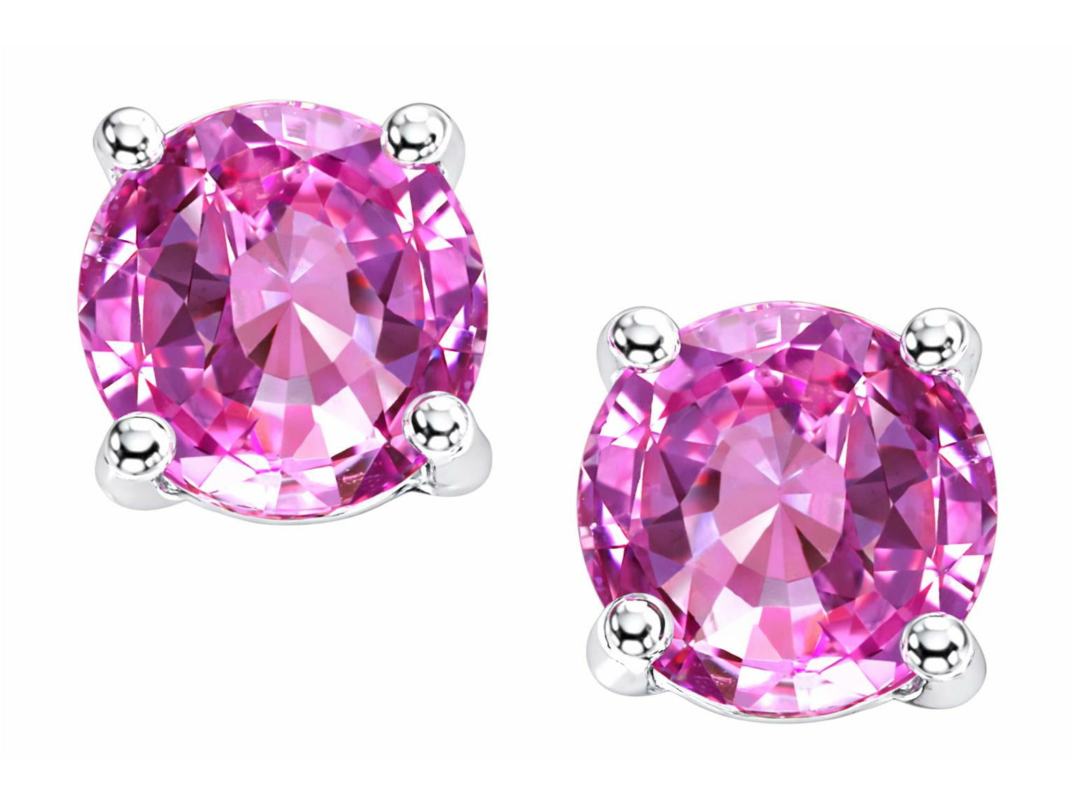 Tommaso Design Round 7mm Created Pink Sapphire Earrings Studs