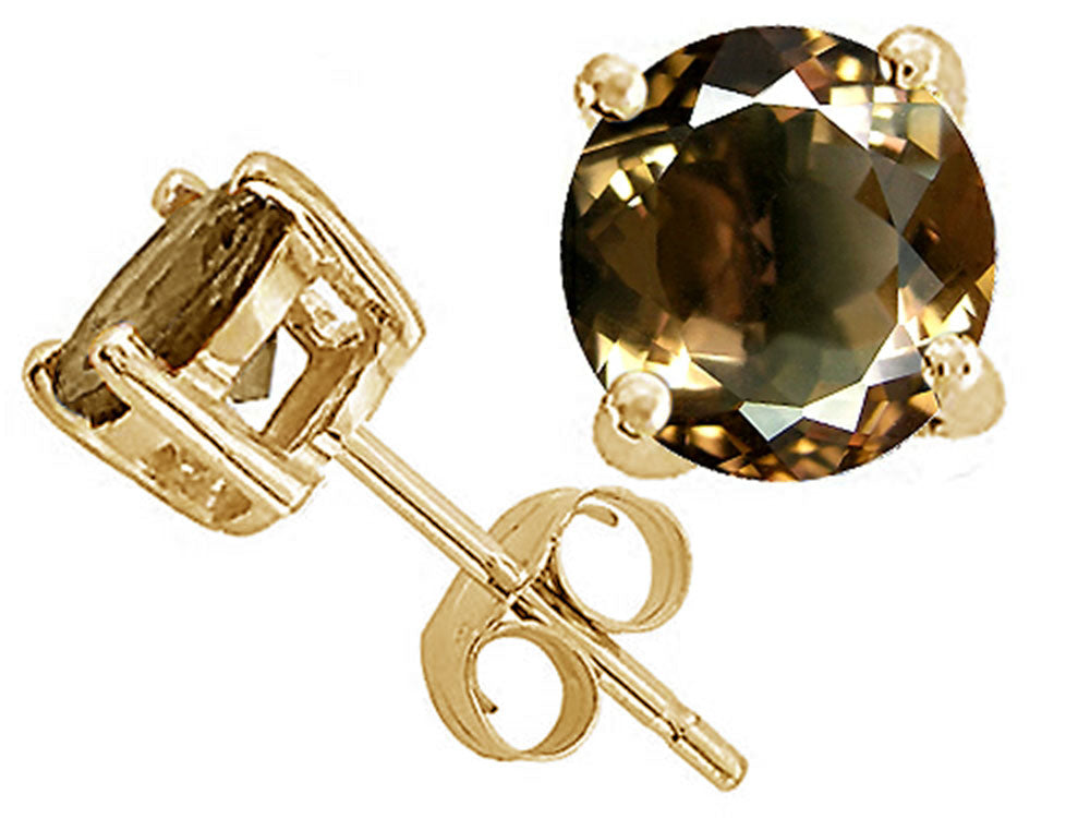 Tommaso Design™ Round 7mm Genuine Smoky Quartz Earrings Studs