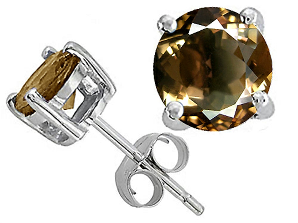 Tommaso Design™ Round 7mm Genuine Smoky Quartz Earrings Studs