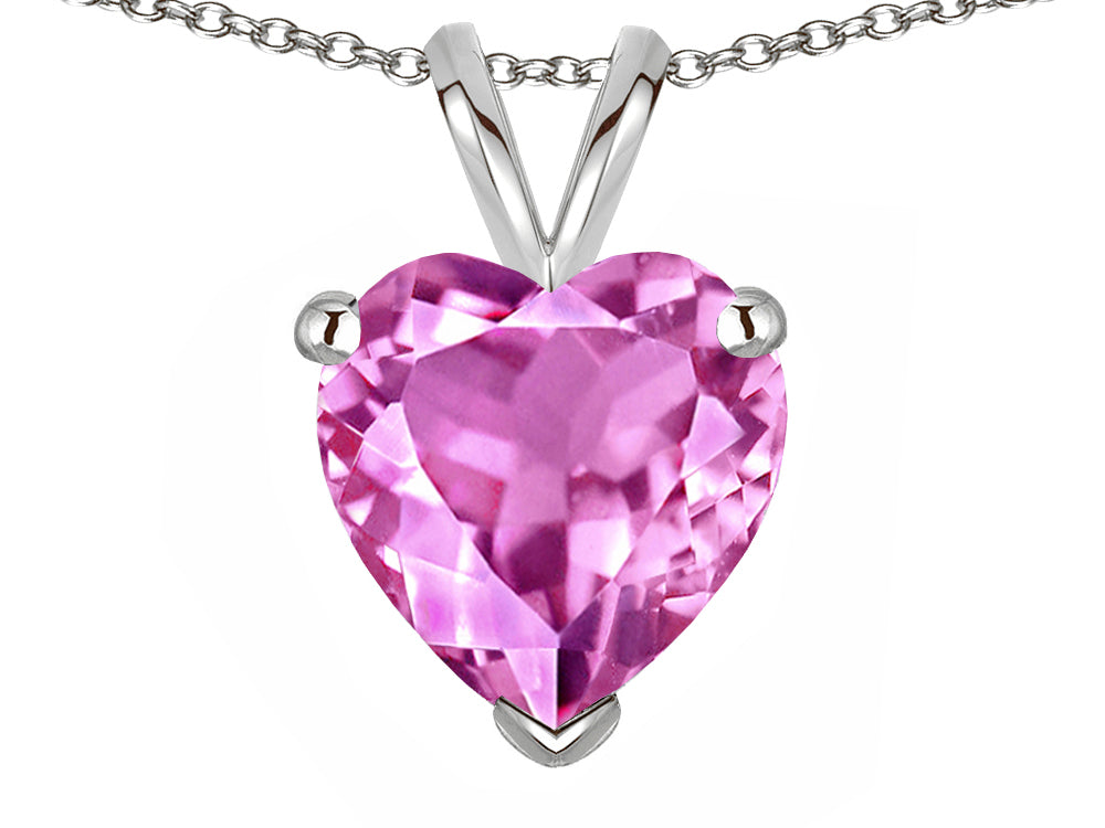 Star K  8mm Heart Created Pink Sapphire Pendant Necklace