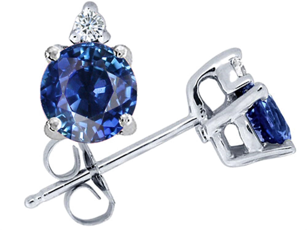 Tommaso Design Genuine 5mm Round Sapphire Stud Earrings