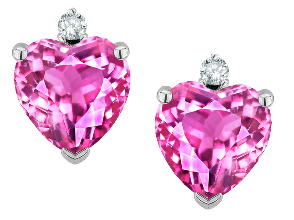 Star K Heart Shape 7mm Created Pink Sapphire Earrings Studs