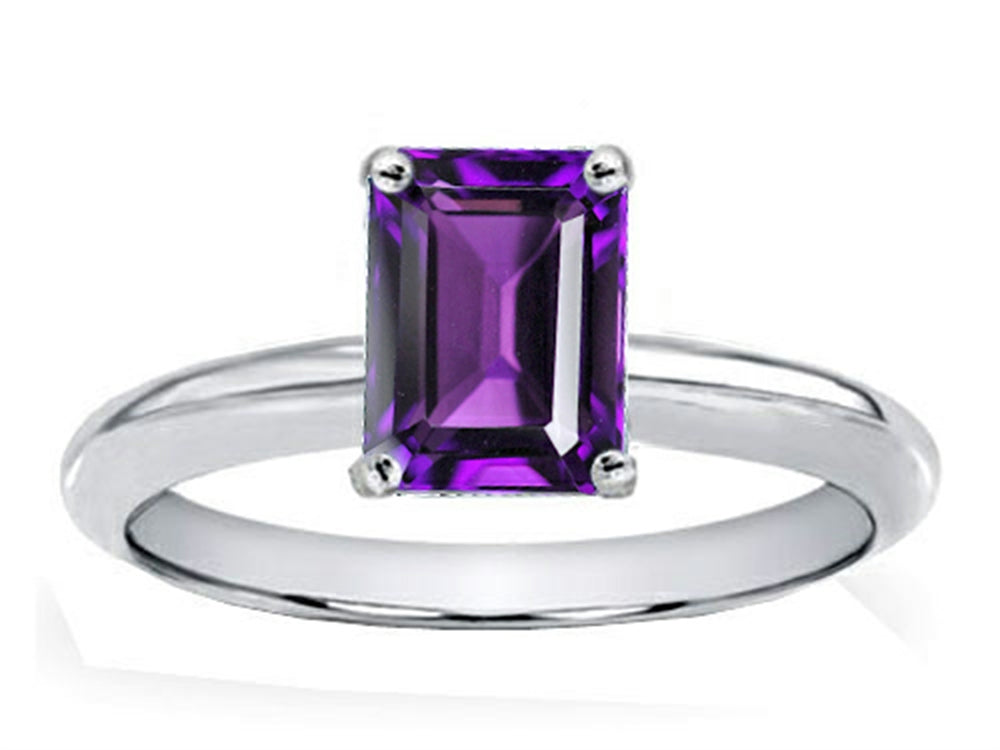 Tommaso Design Genuine Amethyst Emerald Cut 8x6mm Engagement Ring