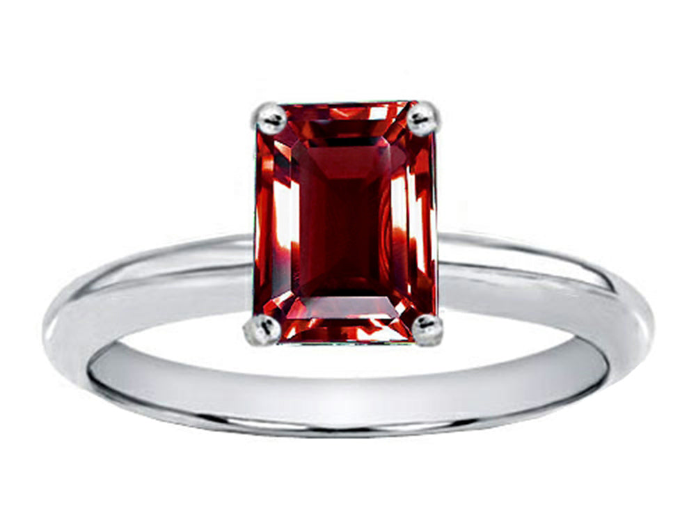 Tommaso Design Genuine Garnet Emerald Cut 8x6mm Engagement Ring