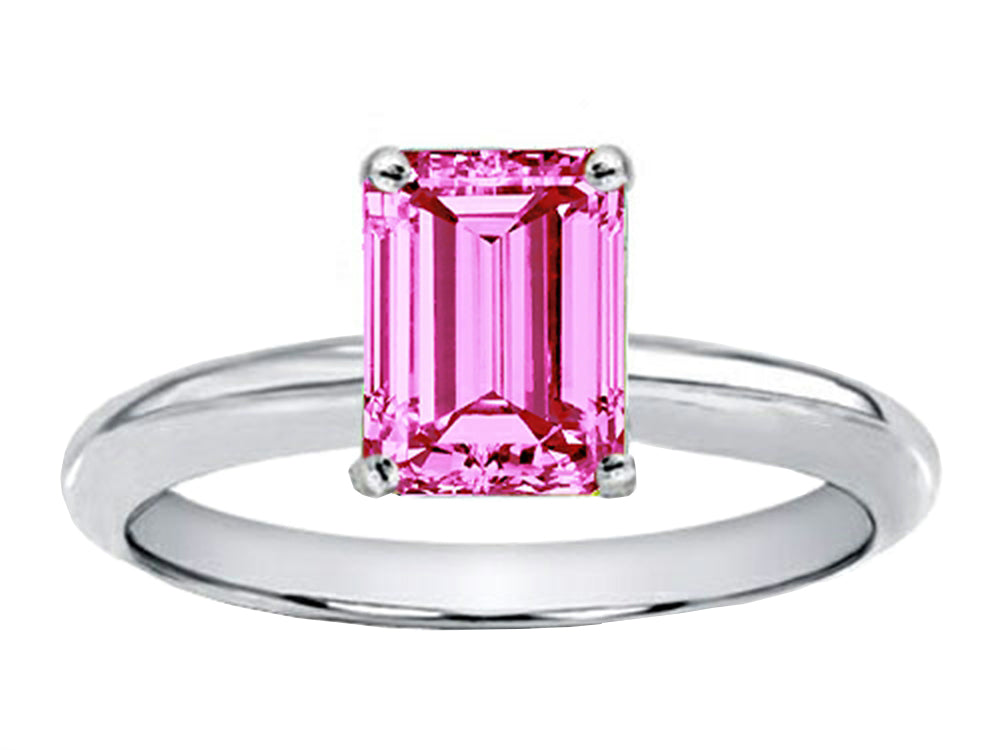 Tommaso Design Created Pink Sapphire Emerald Cut 8x6mm Engagement Ring