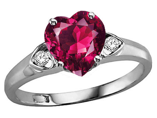 Tommaso Design Heart Shape 8mm Created Ruby and Genuine Diamond Engagement Promise Ring