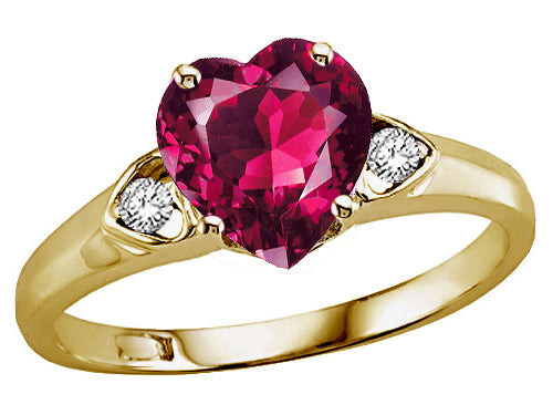 Tommaso Design Heart Shape 8mm Created Ruby and Genuine Diamond Engagement Promise Ring