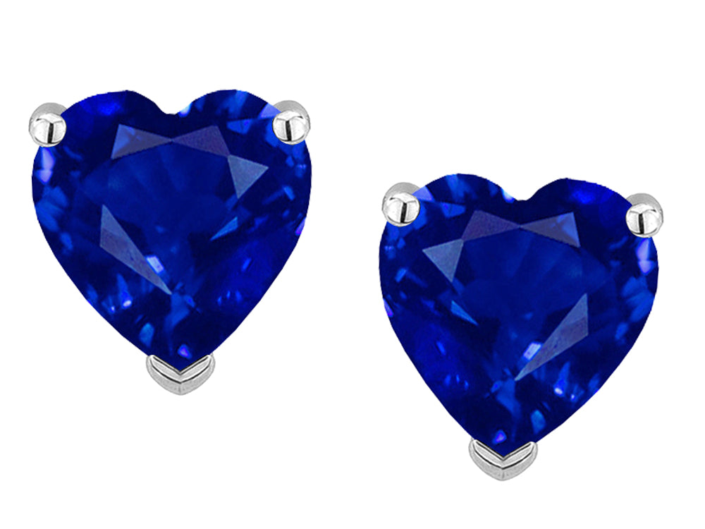 Star K Heart Shape 6mm Created Sapphire Earrings Studs