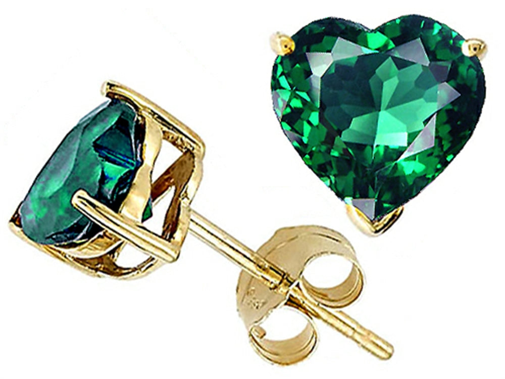 Tommaso Design Heart Shape 6mm Simulated Emerald Earrings Studs