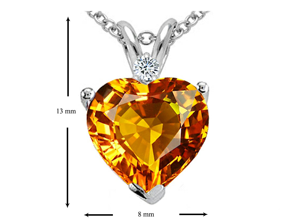 Tommaso Design 8mm Heart Shape Genuine Citrine and Diamond Heart Pendant Necklace
