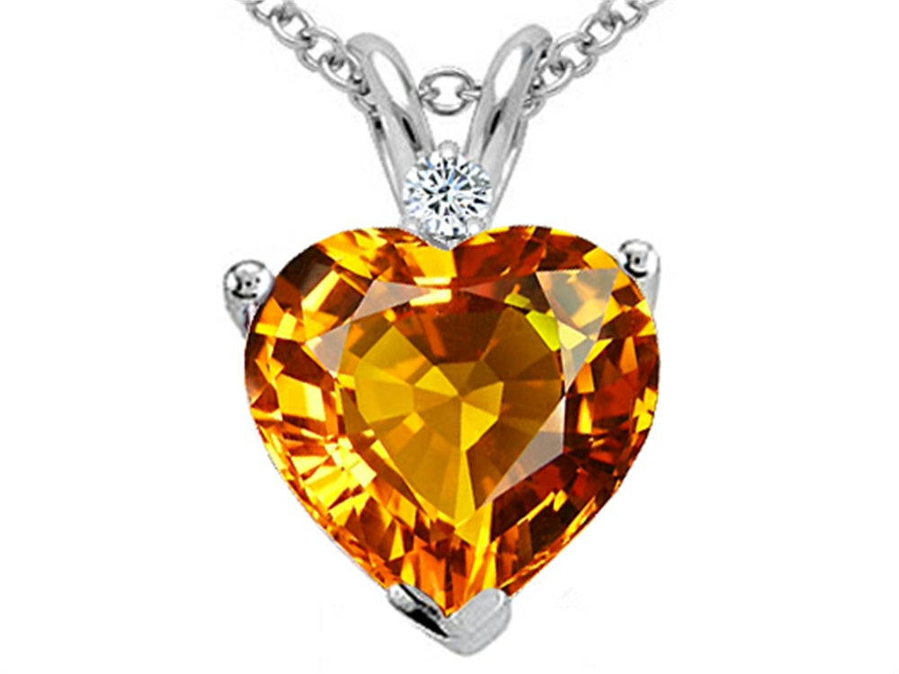 Tommaso Design 8mm Heart Shape Genuine Citrine and Diamond Heart Pendant Necklace