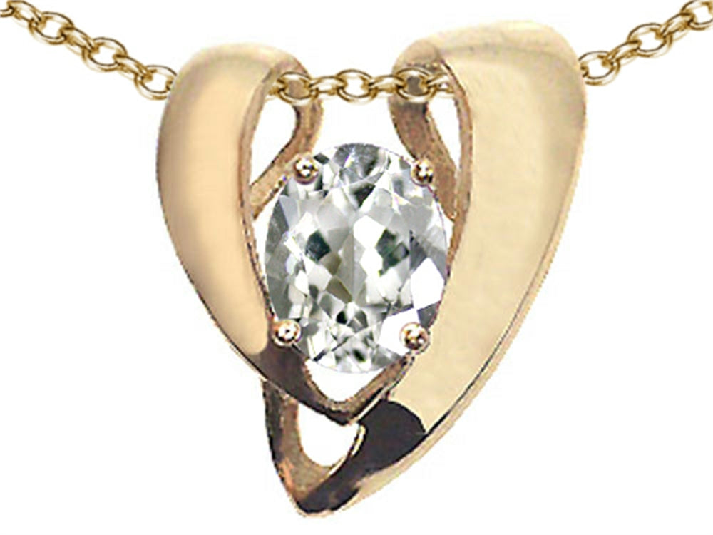Tommaso Design Oval 9x7mm Genuine White Topaz Heart Shaped Pendant Necklace Enhancer