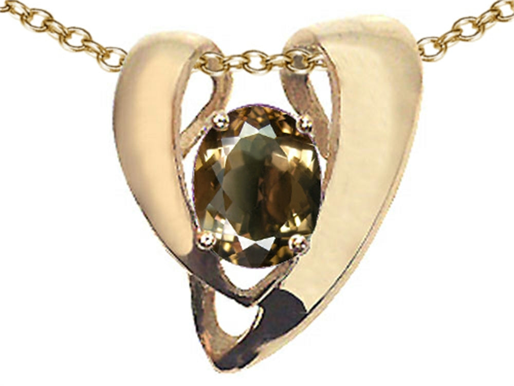 Tommaso Design Oval 9x7mm Genuine Smoky Quartz Heart Shaped Pendant Necklace Enhancer