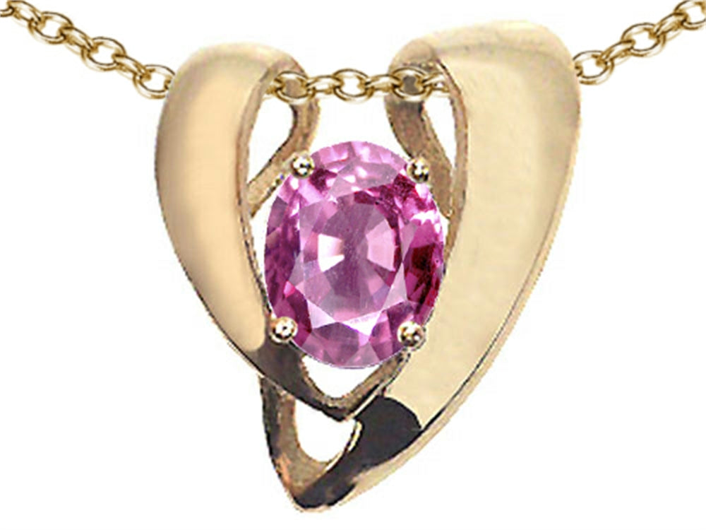 Tommaso Design Oval 9x7mm Created Pink Sapphire Heart Shaped Pendant Necklace Enhancer