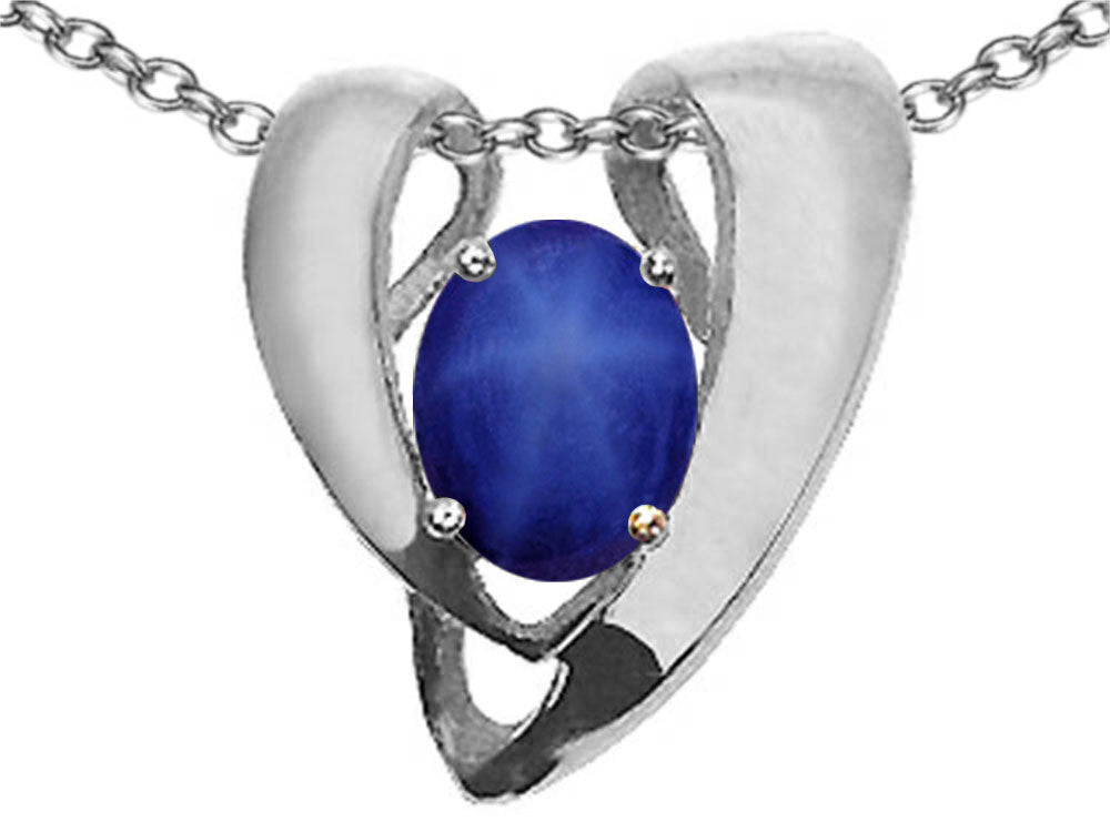 Tommaso Design Oval 9x7mm Created Star Sapphire Heart Shaped Pendant Necklace Enhancer