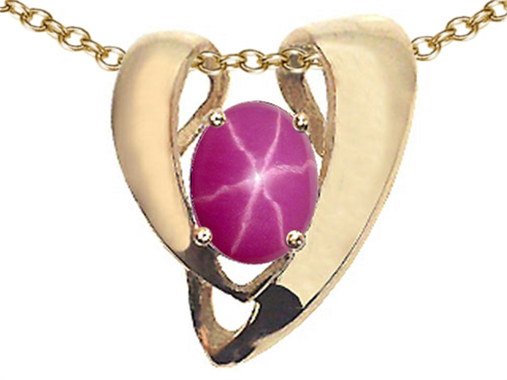 Tommaso Design Oval 9x7mm Created Star Ruby Heart Shaped Pendant Necklace Enhancer
