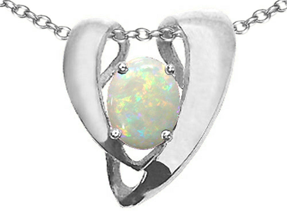 Tommaso Design Oval 9x7mm Genuine Opal Heart Shaped Pendant Necklace Enhancer