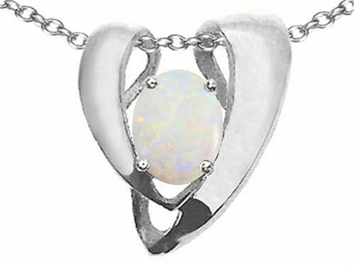 Tommaso Design Oval 9x7mm Genuine Opal Heart Shaped Pendant Necklace Enhancer