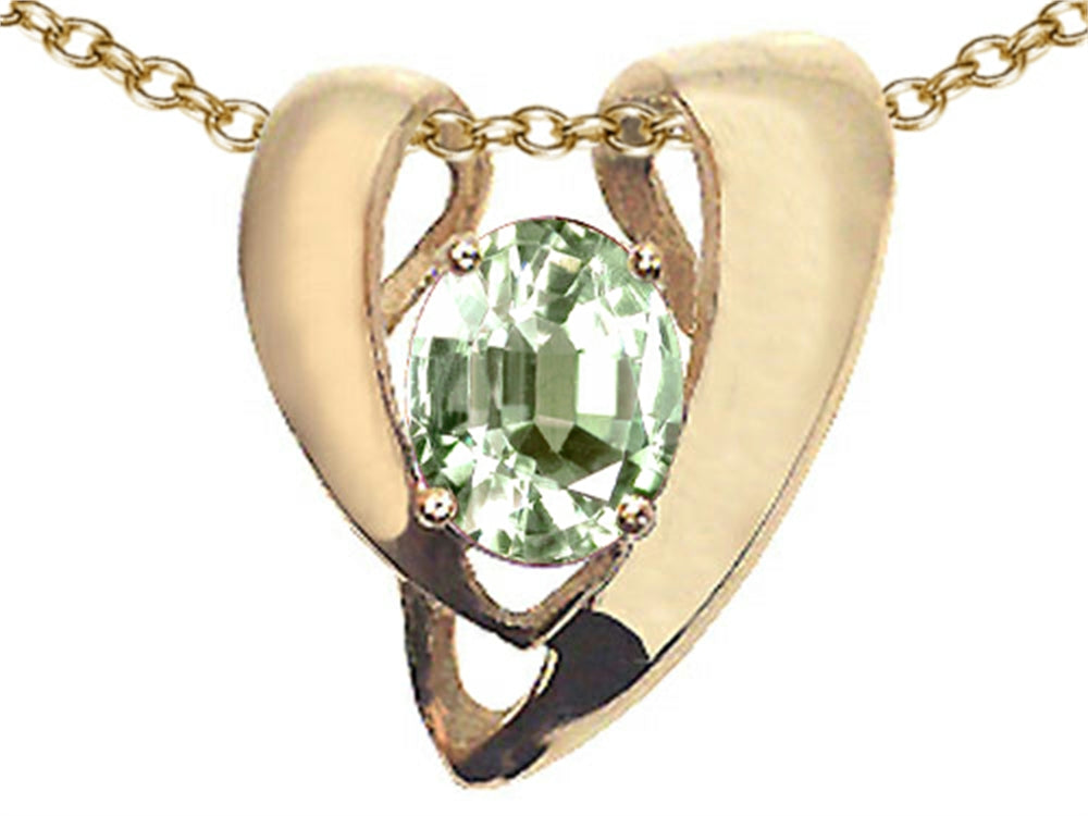 Tommaso Design Oval 9x7mm Green Amethyst Heart Shaped Pendant Necklace Enhancer