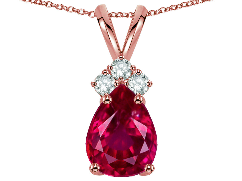 Star K™ Pear Shape 8x6mm Created Ruby Rabbit Ear Pendant Necklace