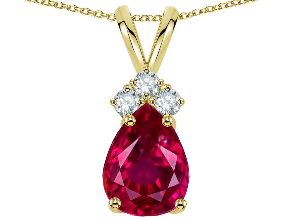 Star K™ Pear Shape 8x6mm Created Ruby Rabbit Ear Pendant Necklace