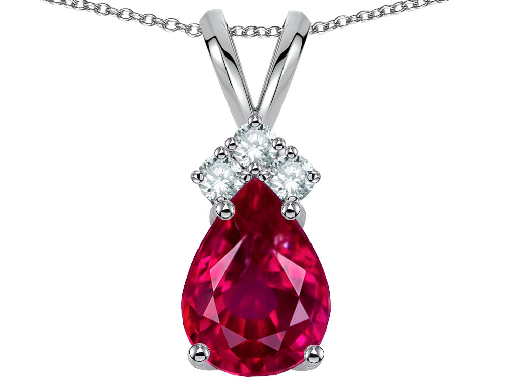 Star K™ Pear Shape 8x6mm Created Ruby Rabbit Ear Pendant Necklace