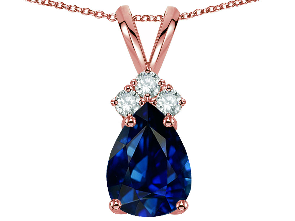 Star K™ Classic Pear Shape 8x6mm Created Sapphire Rabbit Ear Pendant Necklace