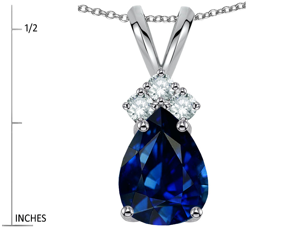 Star K™ Classic Pear Shape 8x6mm Created Sapphire Rabbit Ear Pendant Necklace